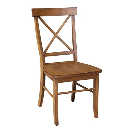 International Concepts Set of 2 X-Back Chairs with Solid Wood Seats, Pecan C59-613P